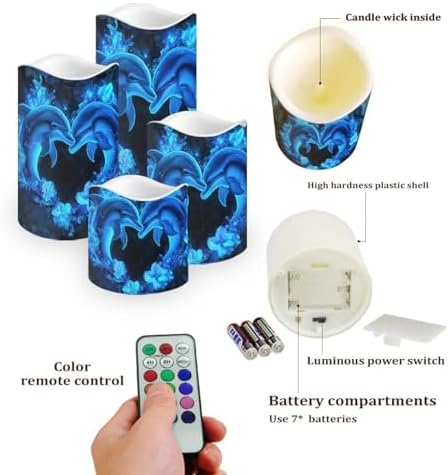 Cute DolphinSet Flameless Candles with Remote Control and Color Changing Indoor Electric Candles for Holiday Home Fireplace Kitchen Decor Pack of 4 Fake Candles - Image 3