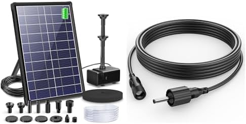 Biling 8W Solar Fountain Pump, Solar Water Pump with 3600mAh Battery Backup Work All Day, 5ft Tubing 5 Nozzles, Solar Fountain for Bird Bath, Garden Pond, Fish Tank and Hydroponics by biling