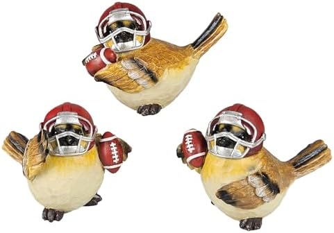 Hanna's Handiworks Little Sparrow Birds with Footballs & Helmets - Resin Statues Home Decor for Indoor Tabletop/Outdoor Covered Garden - for Sports Centerpiece Displays, Parties, Gifts - Set of 3 by HannasHandiworks