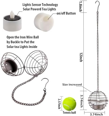 Solar Hanging Lanterns Outdoor Waterproof, Rust Iron Ball Candle Holder with Flickering Solar Powered Tea Lights, Perfect Chargeable Solar Lights for Backyard Patio Garden Fence Tree Decoration-4Pack - Image 3