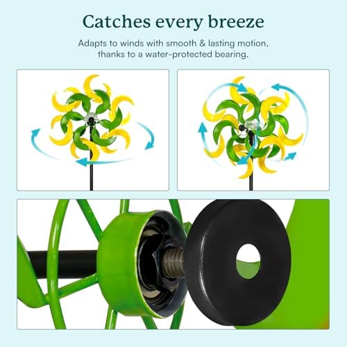 87" Wind Spinner Outdoor with Solar Light, Large Metal Wind Sculptures Spinners, Windmill for Garden Yard Patio Lawn Decor-Verdant Moon (23" W x 87" H) - Image 4
