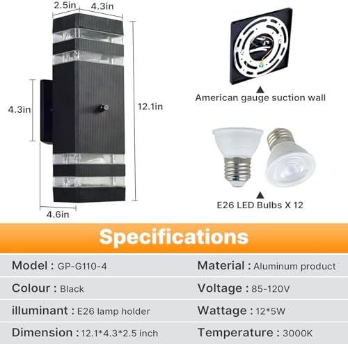 Dusk to Dawn Outdoor Wall Lights, Aluminum Exterior Wall Sconce Lighting, Up and Down Dusk to Dawn Outdoor Wall Sconce, Waterproof Outside Lights for House Porch Patio Garage Garden, 6 Pack - Image 3