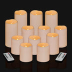 Flameless Candles 4" 5" 6" Outdoor Indoor Pillars Battery Operated Flickering Candles Include 10-Key Remote Timer 400+ Hours by 2 AA Batteries (Ivory Candle - Warm light, 3"D x 4"|5"|6" H - 12 Pack) by Artmarry