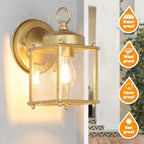 MATAMEYE Outdoor Wall Lantern, Exterior Waterproof Wall Sconce Light Fixtures, Gold Front Door Lighting with Clear Beveled Glass Shade, 2 Pack - Image 3