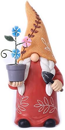Garden Gnome Statues Decoration 12 Inch Outdoor Solar Powered Female Gnome with Flowerpot Sculpture for Garden Patio Lawn Yard Decor by SXSZZXL