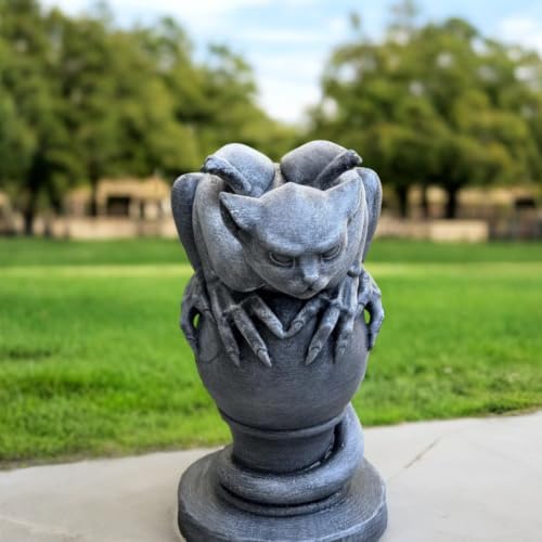 OLOMA Gothic Gargoyle Stone Statue Garden Fantasy Yard Decor Handmade Dragon Cat Sculpture Outdoor Mythical Creature Lawn Patio Porch Fence Post Topper Halloween Ornament Memorial Accent - Image 5