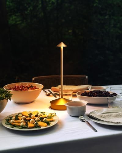 2 Pack Aluminum Cordless Table Lamp, 6000mAh Rechargeable Table Lamps, Portable Touch LED Lamp, Outdoor Waterproof Dimmable Cordless Rechargeable Table Lamps for Restaurant/Patio-(Gold) - Image 2