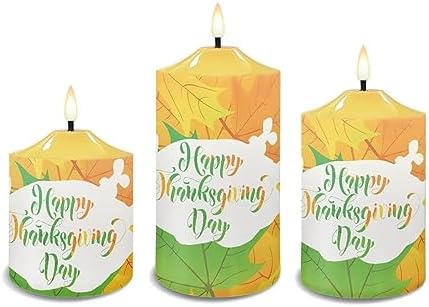 Cozeyat Flickering Flameless Electric Candles with Remote 3 Pieces, Autumn Maple Leaf Print LED Candles Battery Operated, Realistic Wax Pillar Tealights for Thanksgiving Day Decor - Image 2