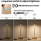 2Pack Rechargeable Cordless Table Lamp, Portable Powered LED Battery 6000mAh Metal USB Desk Lamp, 3 Levels Brightness Light for Restaurants Outdoor (2pack LCE Flower Gold) - Image 6