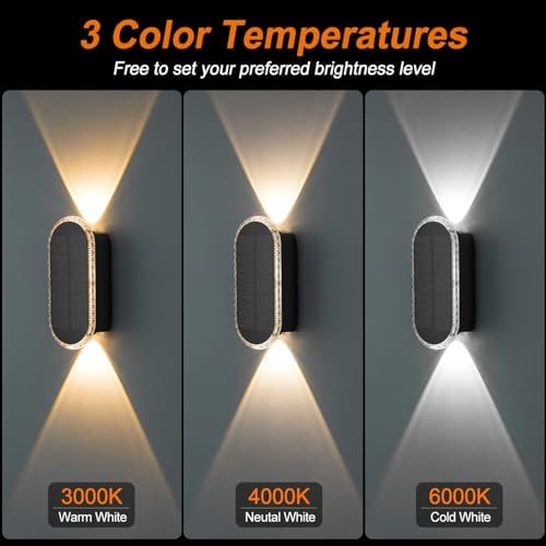 Ellasay Solar Fence Lightsv Backyark: 12-Pack Fence Lights Solar Powered 3 Color Modes - Up & Down LED Waterproof Solar Wall Lights for Outdoor Yard/Porch/Patio/Railing - Image 3