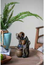 Mini Tree Trunk Water Fountain 3-Tier Faux Terracotta Jar Cascading Fountain Desktop Water Feature for Home Office Garden Pond Decor - Image 4