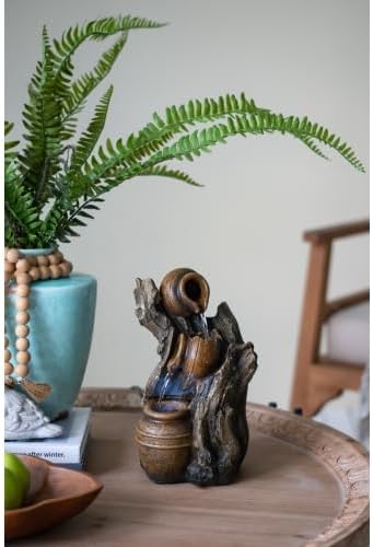 Mini Tree Trunk Water Fountain 3-Tier Faux Terracotta Jar Cascading Fountain Desktop Water Feature for Home Office Garden Pond Decor - Image 4