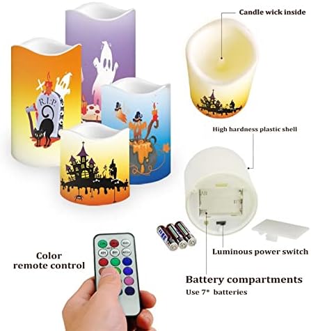 Halloween Battery Flameless Candles Flickering with 18-Key Remote Timer,Real Wax Pillar LED Moving Wick Candles Decoration - Image 3
