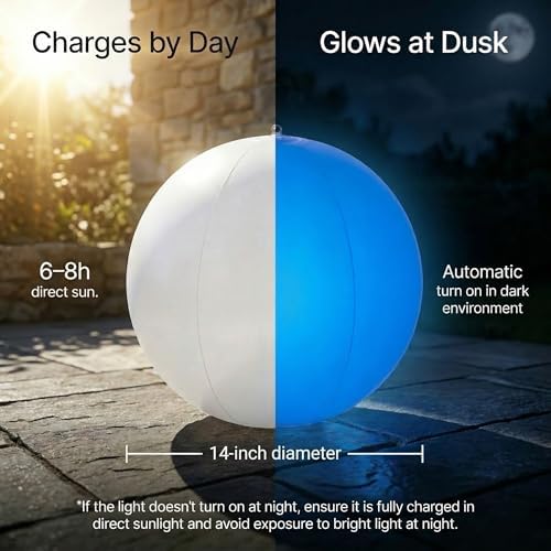 HAPIKAY Solar Floating Pool Lights, 2 Pack, 14-Inch Auto Color-Changing LED Light Balls, Waterproof Inflatable Solar Pool Light, Patio, Backyard Pond Event Wedding Decor - Image 4