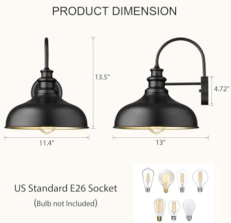 Outside Barn Light,Farmhouse Porch Light,4 Pack Black Outdoor Wall Light - Image 3