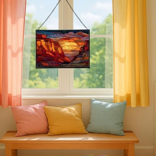 Sunrise Breaking Over Canyon Ridge Rectangular Stained Glass Suncatcher – Hanging Window Panel with Animal & Nature Scene – Vibrant Glass Art Gift for Wildlife, Fantasy, Nature Lovers eyk23X - Image 5