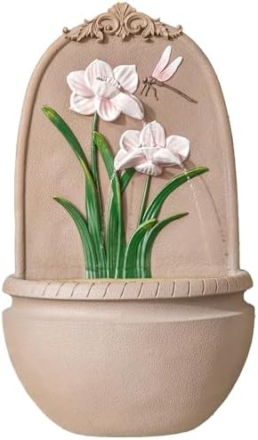 XBrand 31" in H Outdoor Wall Water Fountain with Pump- Pink Flower with Dragonfly Design with Mesh Guard by XBrandHomeGarden