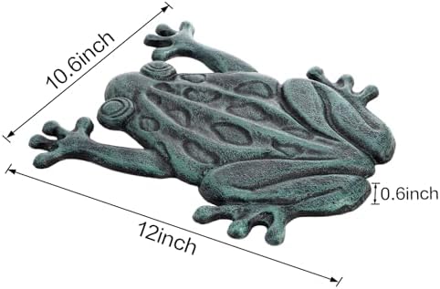 Lawei Cast Iron Frog Stepping Stone, Vintage Green Sturdy Outdoor Garden Statue, Unique Decorative Frog Flagstone Mat for Patio, Lawn, Yard, Garden Walkway, Non-Slip Entryway Rug, 12 x 10.6 in - Image 2