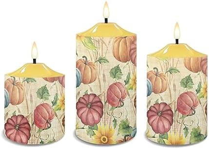 Cozeyat Flameless Candles with Remote Aesthetic Indoor Decor Pumpkin Print Electric LED Candles for Thanksgiving Day Flickering Pillar Tea Lights Candles Battery Operated Set of 3 - Image 2