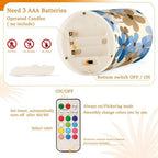 Blue Brown Retro Flowers Flameless Outdoor Battery Operated Candles Electronic Lights Waterproof Remote Control for Votive Battery Powered 2-Piecing Set - Image 4