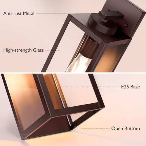 BesLowe 15” Large Outdoor Wall Light Fixture, Exterior Porch Sconce, Brown - Image 4