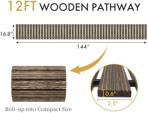 Amazer Wooden Garden Pathway, 12 FT Roll Out Straight Walkway, Widened Plank Non-Slip Outdoor Walkway Path with 8 Stakes, Garden Lawn Pavers for Outside Walkway Backyard Wedding Party Boardwalk, Brown - Image 5