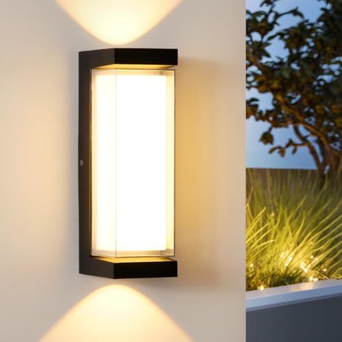 Modern Outdoor Wall Lights 24W LED Exterior Wall Sconces Light Fixtures, Black Aluminum Wall Mount, 3000LM 3000K Porch Lights with Double Lampshades, IP65 Waterproof for Garage Patio Entryway by Unknown