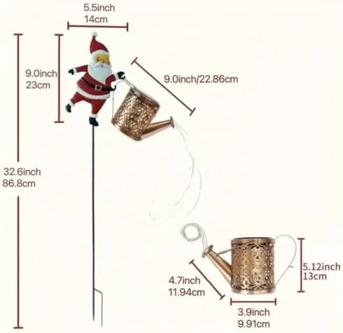 Christmas Solar Kettle Lights,Garden Lawn Decorative Lights,Vintage Metal Watering Can with Claus,Waterproof Outdoor Lantern Decoration with LED Light for Garden, Patio, Lawn (Style B*2) - Image 4