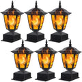 Dynaming Solar Flame Post Lights Outdoor, Solar Powered Lamps Fence Post Cap Lights, Flickering Flame LED Lantern Decorative Waterproof for Garden Deck Patio, Fit 4x4, 5x5 or 6x6 Wooden Posts, 6 Pack by Dynaming