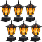 Dynaming Solar Flame Post Lights Outdoor, Solar Powered Lamps Fence Post Cap Lights, Flickering Flame LED Lantern Decorative Waterproof for Garden Deck Patio, Fit 4x4, 5x5 or 6x6 Wooden Posts, 6 Pack by Dynaming