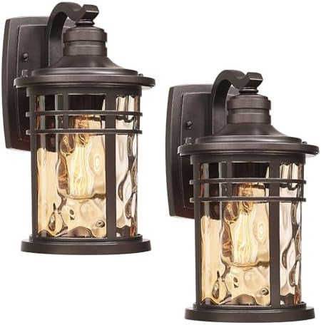 Darkaway Outdoor Wall Light Fixture,Outside Porch Lights Wall Mounted Amber Ripple Glass 2pcs Modern Exterior Waterproof Wall Sconce Lighting for House Front Door Garage by Darkaway