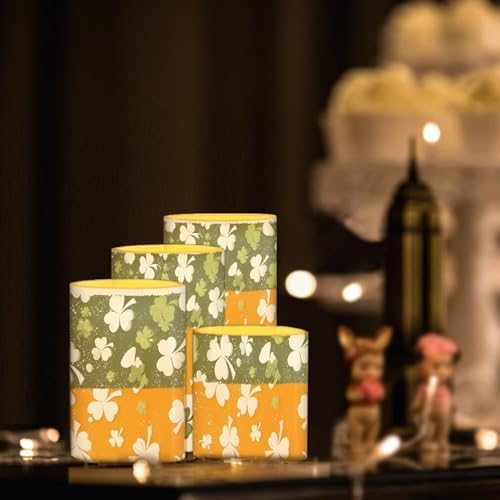 4 Pack Shamrocks Battery Operated Candles with Timers Flameless Candles with Remote St Patrick's Day Outdoor Lanterns for Porch LED Lights for Holiday Home Decorations - Image 3