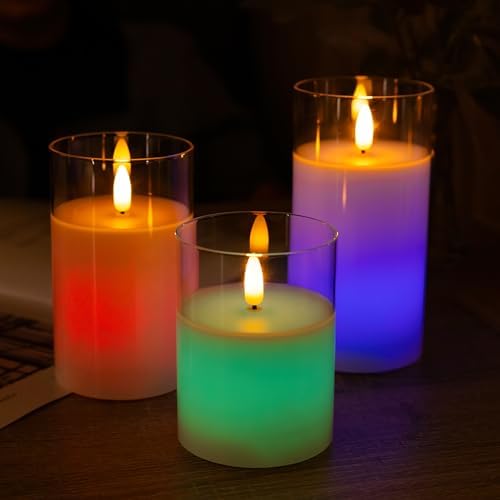 Color Changing Flameless Candles Glass LED Pillar Candles with Remote Timer - Image 5