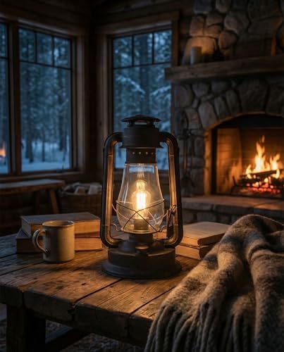 Rustic Lantern Table Lamp Set Hand Finished Rusty Over Powdercoat UL Listed Dimmable Large Body 15" by Muskoka - Image 3