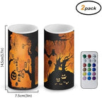Halloween Battery Operated Candles with Timer Flameless LED Candles Bulk with Remote Devil Pumpkin Tree Print Electric Fake Plastic Pillar Lights Bulk for Home Party Decoration - Image 2