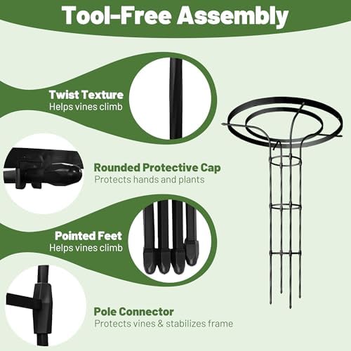 Garden Trellis for Climbing Plants Outdoor, 4.6FT Tall Metal Obelisk Trellis, 55.1" Umbrella Trellis for Potted Plants, Mushroom Top Trellises for Vines, Rose, Clematis, Pea, Bean, Tomato - Image 6