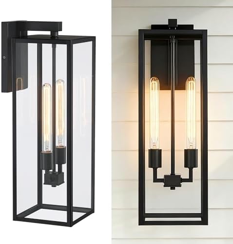 1 Pack 25in Extra Large Outdoor Wall Light 2-Light Black Wall Lantern for Porch,25” Exterior Sconce Metal and Glass Large Porch Light Black Outdoor Lanterns Garage Patio Outside Lighting 2-Bulb,E26 by Faymartlighting