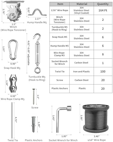 DEFUNX String Light Hanging kit 164 Ft Cable and Winch 304 Stainless Steel - Image 4