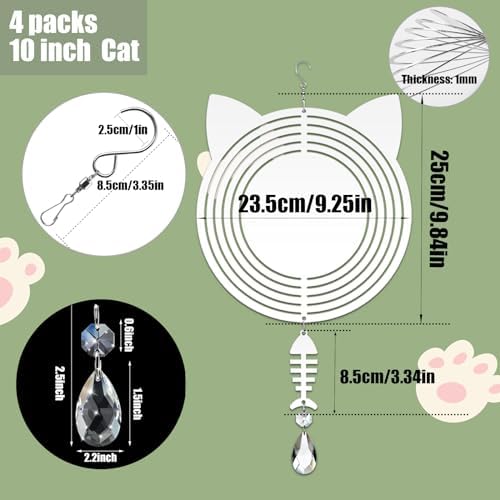 4Pack 10 inch Sublimation Wind Spinner Blanks 3D Aluminum Metal Wind Sculpture Kinetic Spinners for Yard and Garden Indoor Art Ornaments Hanging Decoration (Cat) - Image 2