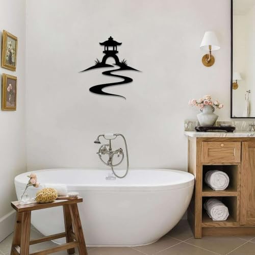 Zen Garden Pagoda Metal Wall Art, Metal Signs, Metal Outdoor Decor, WallArt Decor, Minimalist Contemporary Sculpture, Elegant Wall Decoration for Living Room Office Apartment Dorm Room (Black,24inch) - Image 3