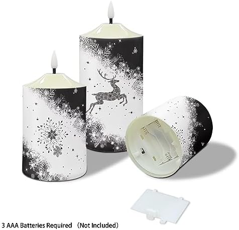 Cozeyat 3 Pieces Flameless Candles with Remote Control, Flickering Romantic Realistic Wax Pillar Tealights, Christmas Snowflake ELK Pattern Flameless Bullet Floating Candles for Christmas - Image 3