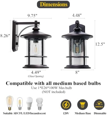 MICSIU 12.5" Height Large Farmhouse Bronze Outdoor Wall Light, Max 100W - Image 2