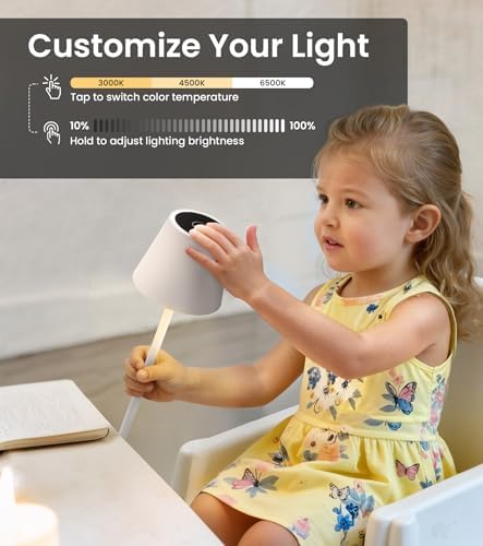 3 Pack Cordless Table Lamp, Portable Battery Operated Lamp with 3 Color Temps and Stepless Dimming, Rechargeable Table Lamp for Dinner, Desk, Cafe, Outdoor (White) - Image 3