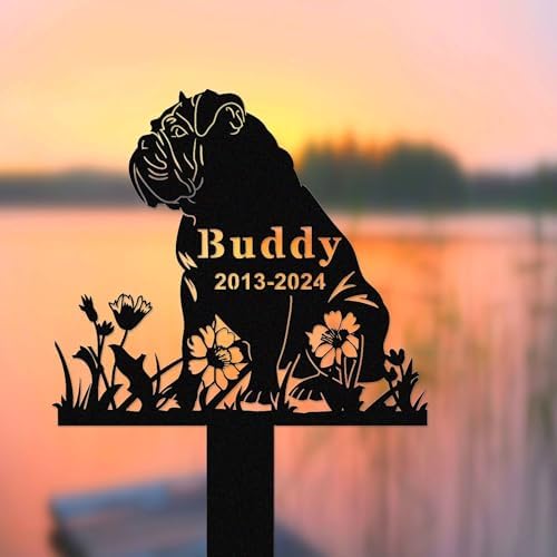 Custom English Bulldog Metal Memorial Stake Sign Personalized British Bulldog Grave Marker Garden Decor Dog Name Yard Remembrance Stake Pet in Heaven Loss of Dog Sympathy Gift - Image 3