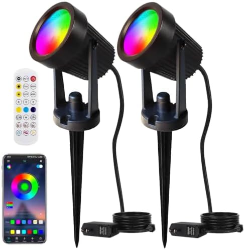 Outdoor Lights, 15W Spot Lights Outdoor with US Plug and Remote Control, RGB Landscape Lights IP65 Waterproof Outdoor Spot Lights for Yard Garden Tree Pathway House -2 Pack by RUICAIKUN