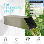 2 Inch Square 316 Stainless Steel Water Fountain Spout Scupper – Outdoor Waterfall Spillway with Built-in Spray Baffle for Pools, Ponds, Water Walls & Garden Landscape Decor - Image 5