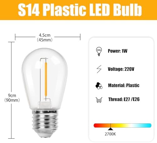 220v,E27,12V Low Voltage S14 LED Replacement Edison Bulb 1W Plastic E26/E27 Outdoor Shatterproof Solar String Light Bulbs for RV Camper Marine - Image 2