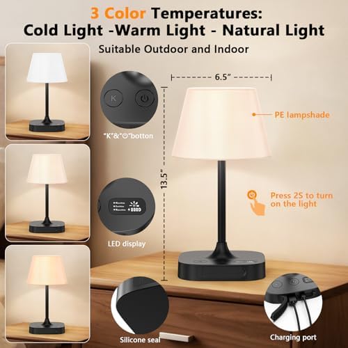 Table Lamp,Cordless Waterproof Shower Lamp and Dimmable Touch Lamp - Image 2