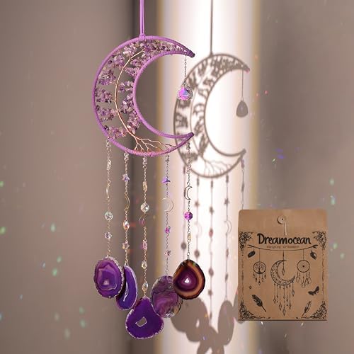 Amethyst Crystal Suncatcher Moon Hanging Sun Catchers Wall Decor by Dreamocean