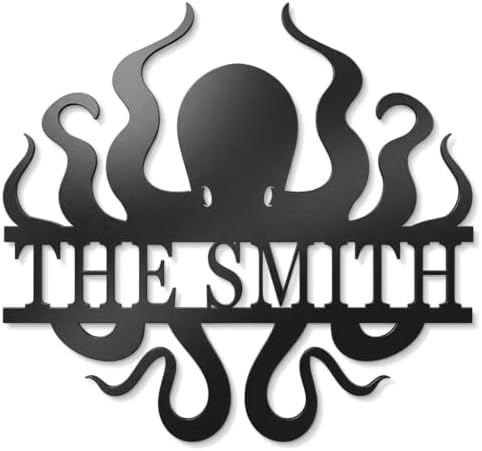 Personalized Octopus Metal Sign - Custom Nautical Wall Art Decor, Funny Octopus Bathroom Sign, Outdoor Garden Name Plate, Metal Beach House Wall Hanging, Unique Birthday Gift for Ocean Lovers by HYTSIGN